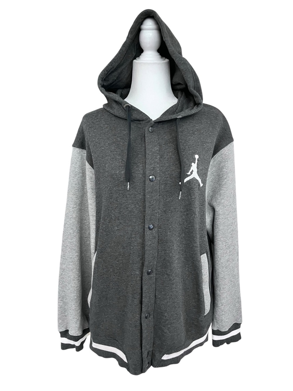 Nike Jumpman Jordan Size XL Snap Front Hoodie Sweater Jacket Gray